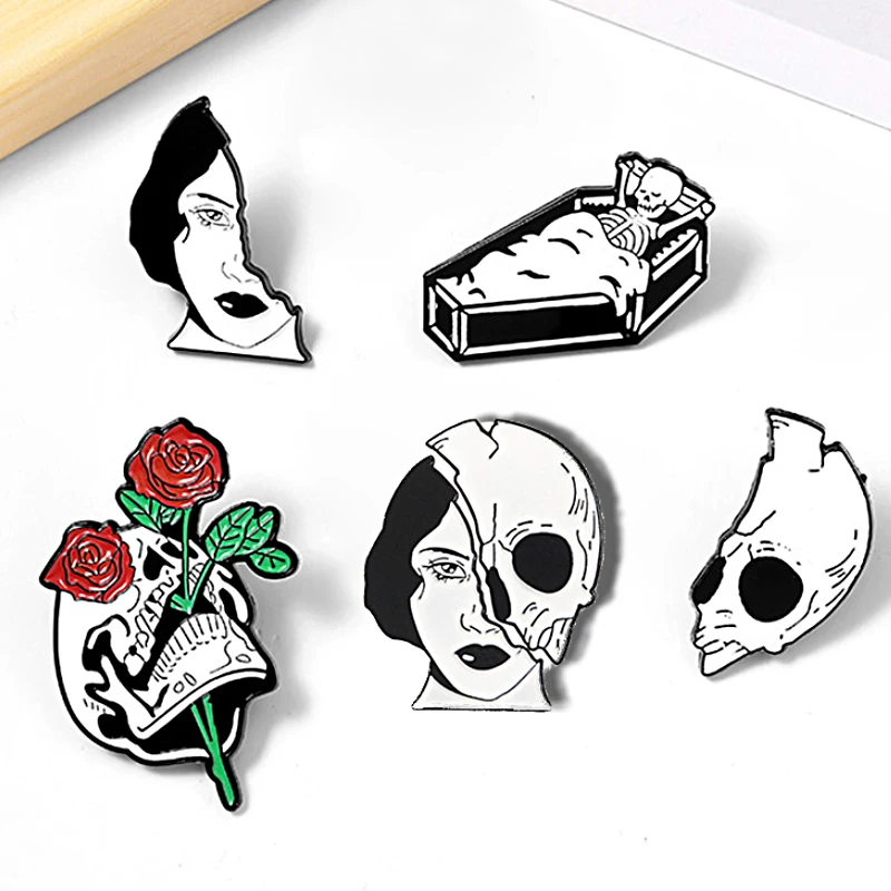 Punk Music Lover DJ Skull Enamel Pin Guitar Gothic Dark Skeleton Brooch HARD TIMES Letter Lapel pins Backpack Badge Jewelry gift
