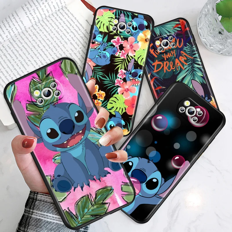 

Disney Stitch Cute For Xiaomi Poco M4 X4 X3 F3 GT NFC M3 C3 M2 F2 F1 X2 Pro Mi Mix3 Silicone Black Phone Case