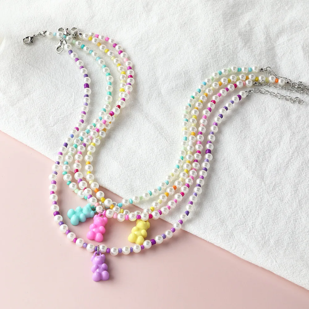 Подвеска в виде медведя радужной расцветки для женщин и девушек жемчужное