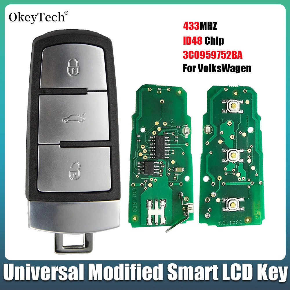 

OkeyTech Keyless Uncut Smart Remote Key Fob 433MHZ ID48 Chip 3C0959752BA For VolksWagen VW Passat B6 3C B7 Magotan CC Car Key