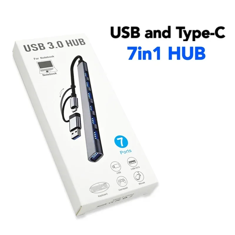 USB-концентратор типа C 3 0 USB-A разветвитель-концентратор 7-портовый USB3.0/2.0 с USB-C PD