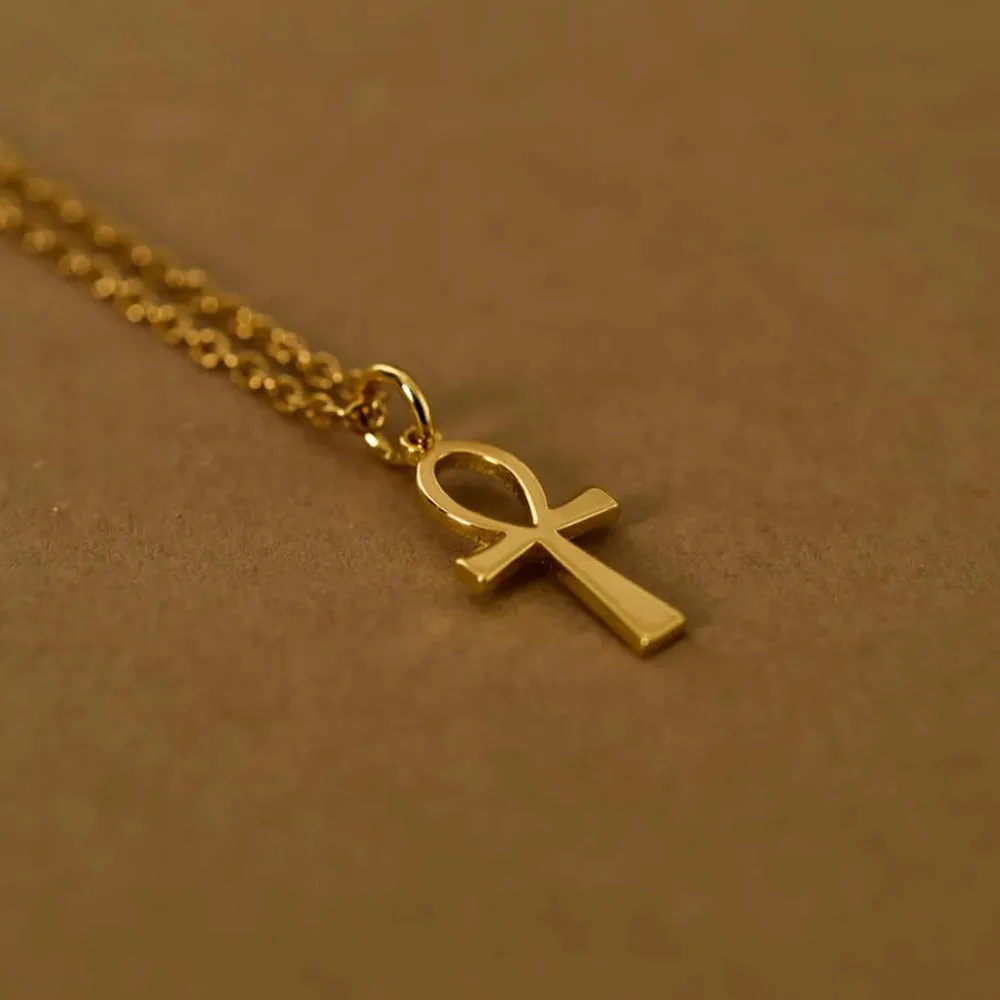 Фото Золотое колье с крестом Анкх 14K, египетские украшения, кулон «Ключ Жизни», духовное ожерелье-оберег, символический подарок для верующих №2