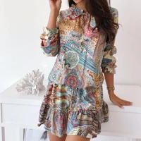 short dress v neck breathable charming vintage elegant autumn mini dress autumn dress female clothes