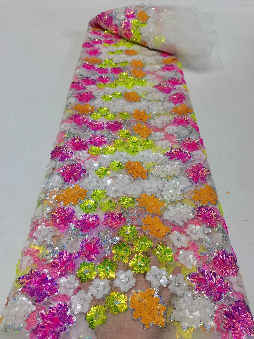 

5 Yards Multicolour Nigerian Sequence Lace 2022 High Quality French Luxury Shiny Sequin Net Embroidery Fabric For Wedding Dress
