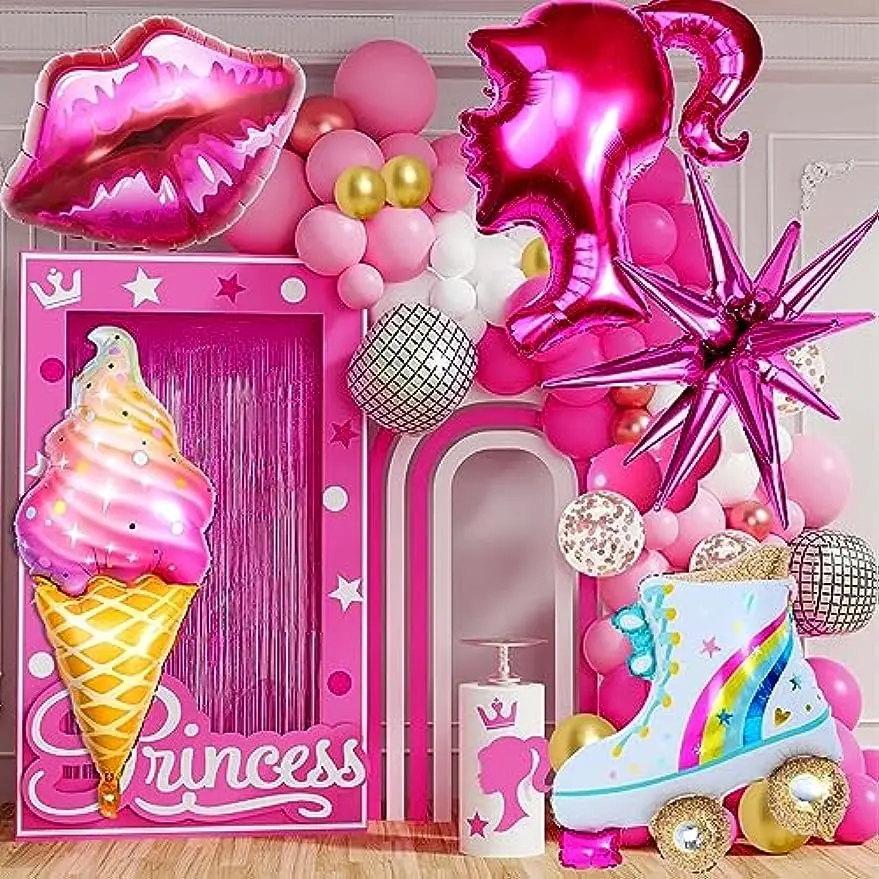 Pink Balloons Huge Hot Pink Rose Gold Balloons for Barbie Pa