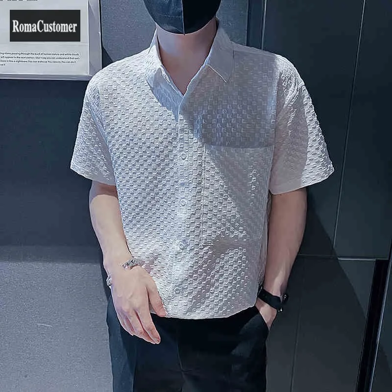 

Summer Shirt Mens New Turn-Down Collar Short Sleeve Outer Wear Tops Single Breasted Trend Male Loose Casual Handsome Blouse