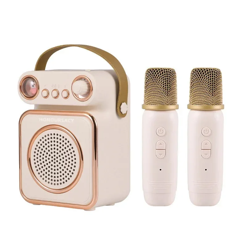 

Беспроводной Детский ретро-караоке Bluetooth-динамик 4000Amh, двойной микрофон, Портативная USB-зарядка, встроенная батарея, аудио, Caixa De Som