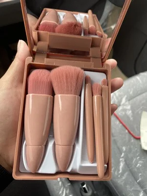 5pcs Mini Travel Makeup Brush Set Portable Storage Box with Mirror Giant Soft Loose Powder Blush Eye Shadow Cosmetic Brushes |