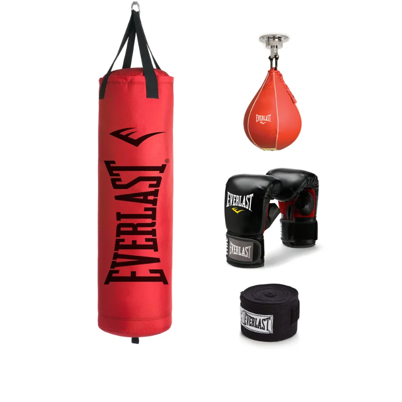 

Everlast 70 lb Poly Canvas Red Heavy Bag Kit boxing bag martial arts kickboxing training equipment