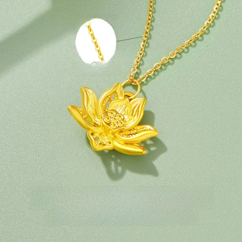 Ожерелье с подвеской в виде лотоса для женщин чистое золото 999 пробы 2024 новый