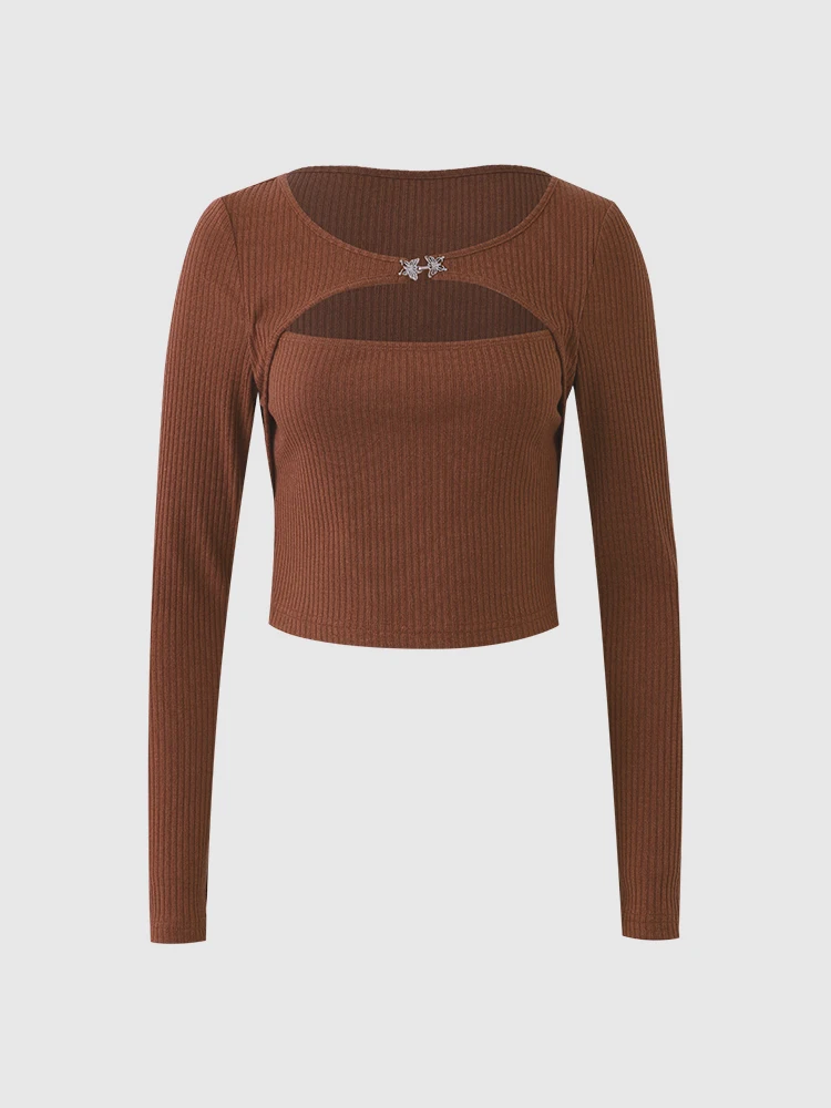

New Fall Women Vintage Solid Color 2 Pieces Knit Sweater Mujer Crop Pullover Sexy Tops