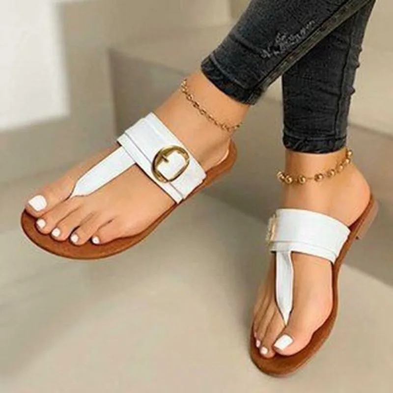 2022 Women Slippers Female Clip Feet New Clip Toe Flat Sandal Fashion Women's Sandals Comfortable Buckle Outdoor Beach Slipper