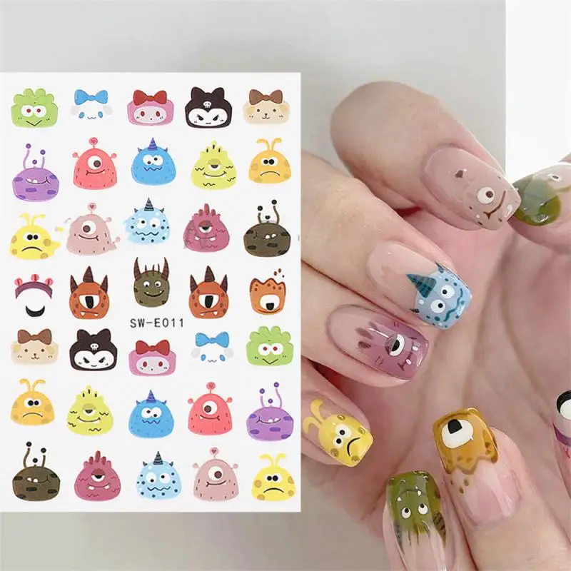 

New Nail Enhancement Stickers Cure Cute Monsters 3D Nail Stickers Back Glue Nails Stickers Designs Slider DIY Manicure Sliders