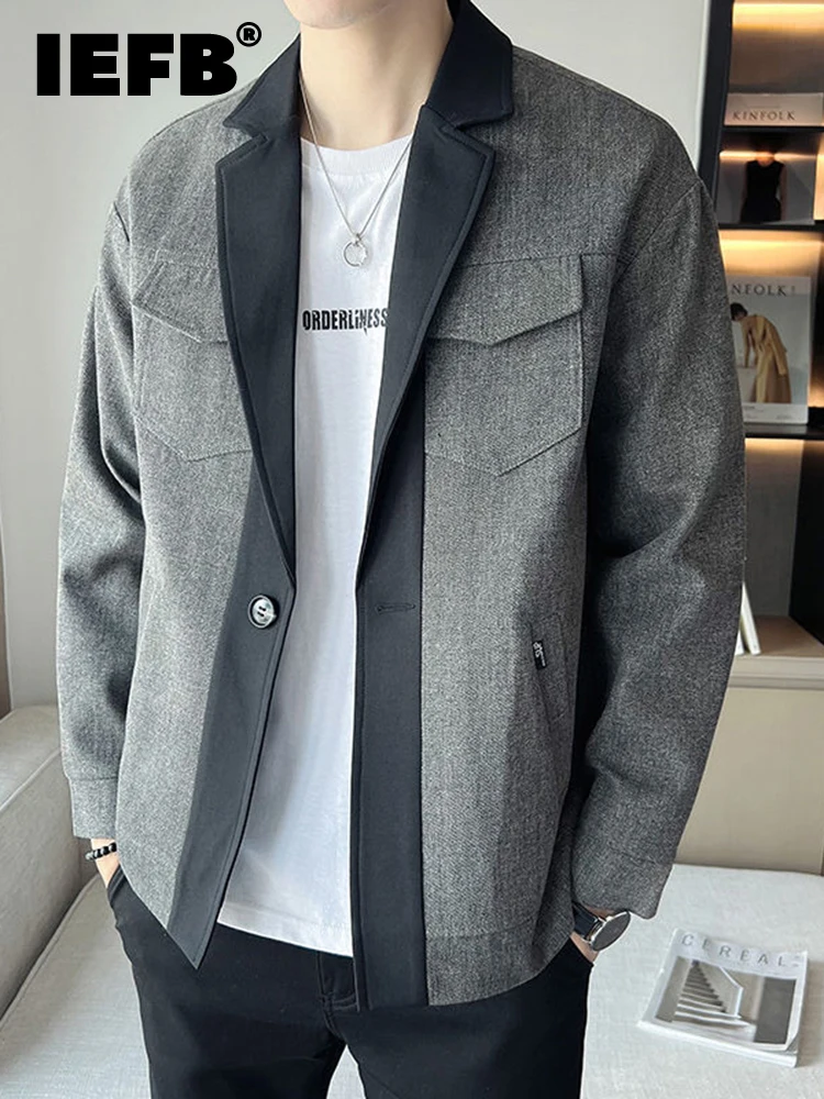 

IEFB Autumn 2022 Korean Fashion Denim Coat Color Matching Casual Long Sleeve Male Jacket Casual Temperament Tops 9A4908