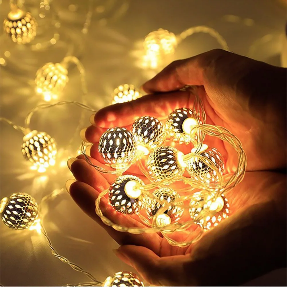 

LED Globe String Lights Decorative Moroccan Orb Silver Metal Balls Battery USB Powered Indoor Outdoor Decoration for Christmas