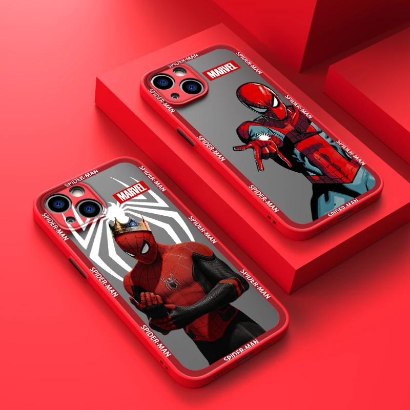 

Marvel Hero SpiderMan Art Phone Case For iPhone 14 13 12 11 XS XR Pro MAX 8 7 6 Plus Frosted Translucent Matte Cover