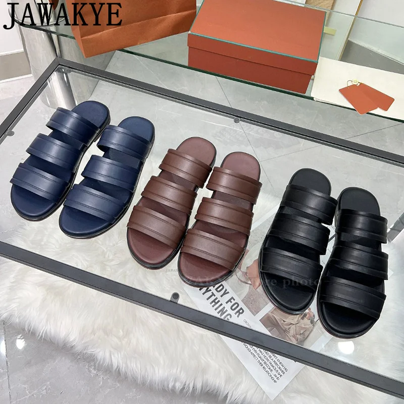 Сандалии мужские из натуральной кожи туфли с круглым открытым носком