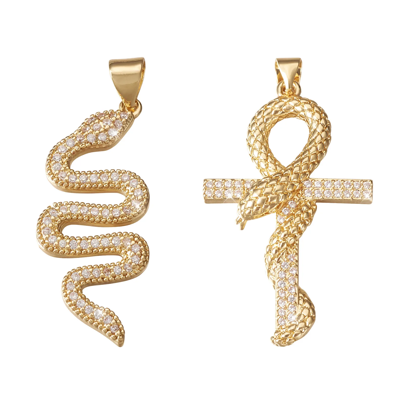 

Cross & Snake Brass Micro Pave Clear Cubic Zirconia Pendant 2Pcs Gold Plated Charms for Easter Party Jewelry Decor DIY Makings
