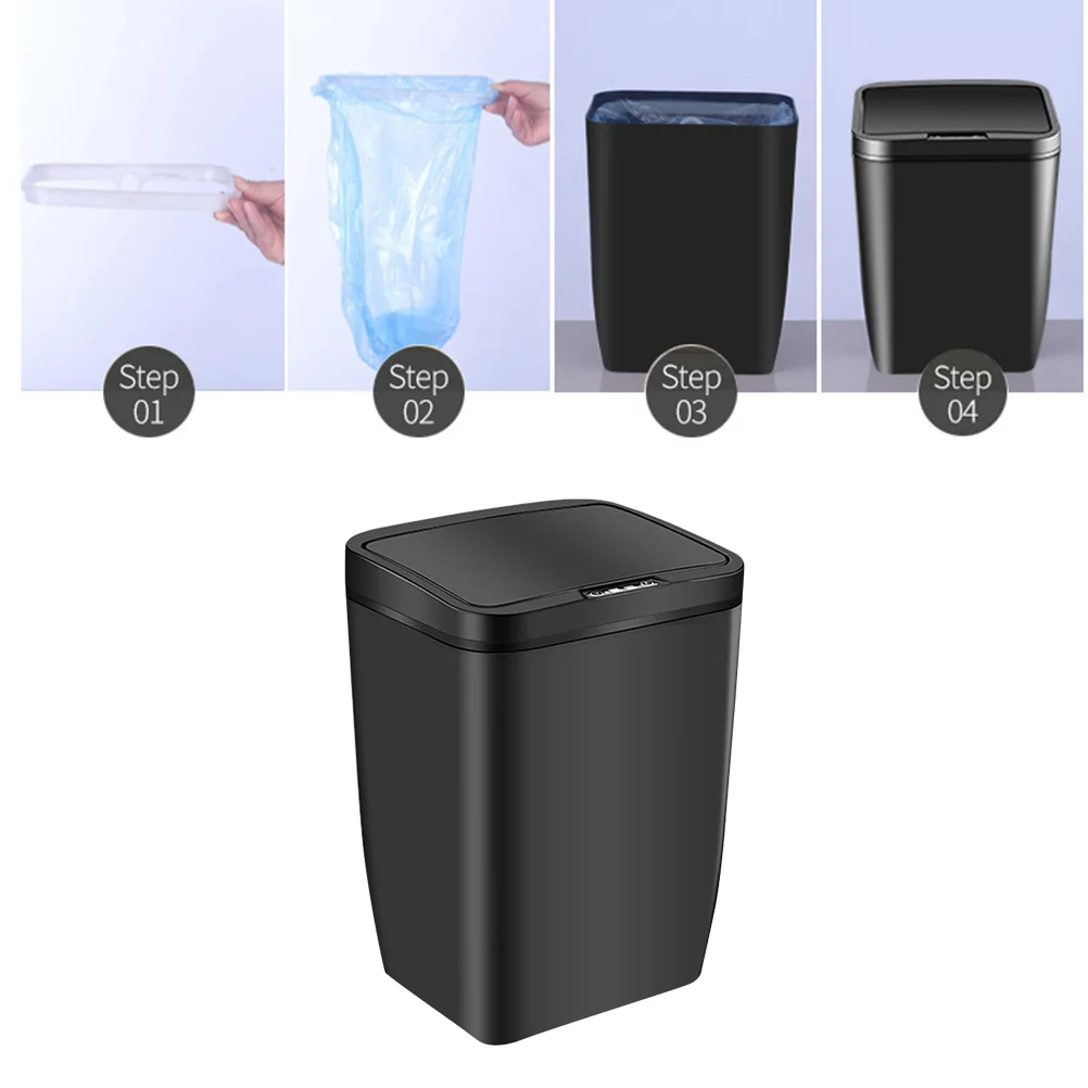 

Inductive Trash Can Trash Bin Automatic Smart Sensor Kitchen Bathroom Rubbish Bin Garbage Can Waste Bin without Battery (Black)