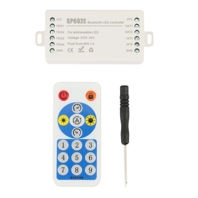 

SP602E 4 CH Signal Output WS2812B Music Controller Built In Mic WS2811 WS2815 LED Light Strip Bluetooth App DC5V-24V