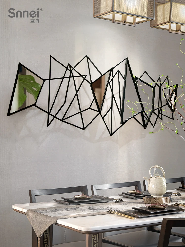 

Metal background wall decoration restaurant three-dimensional geometric entrance mirror wall decoration