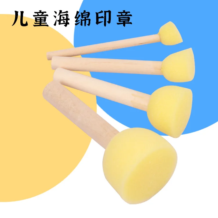 

Children'S Painting Sponge Brush Set Of 4 Mushroom Stick Seals Kindergarten Tools Sponge Brush Set