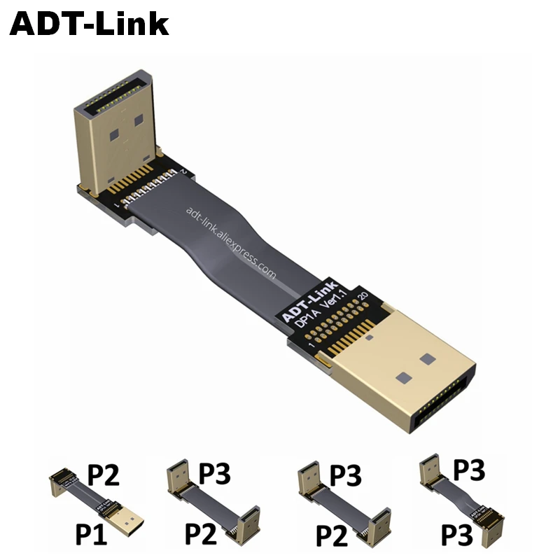 

DisplayPort Male to DisplayPort Male Cable 90 degree Up/Down Angled Connector adapter Cord FPC FPV Flat DP Cable 2K 4K 60Hz