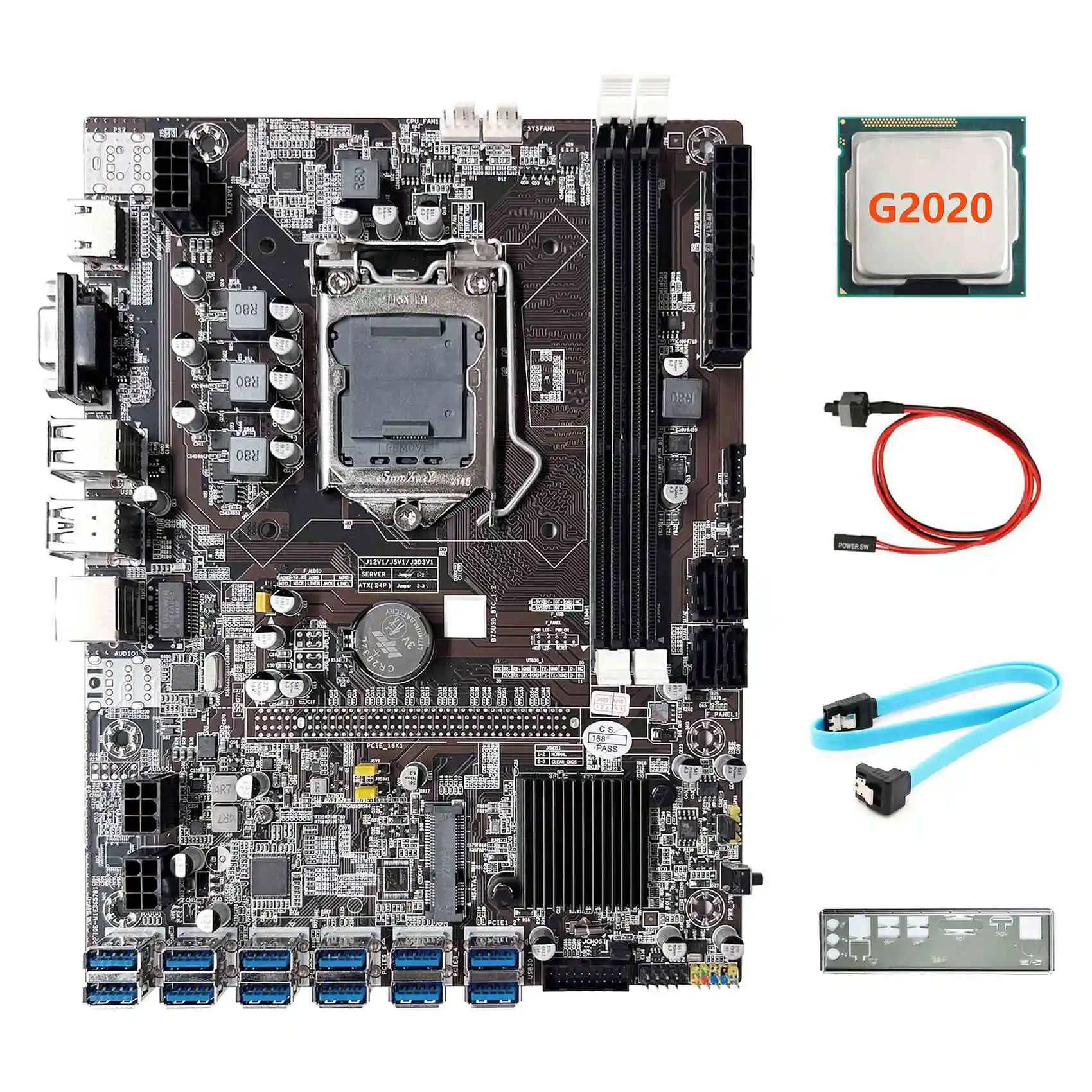 

Материнская плата для майнинга B75 12USB BTC + процессор G2020 + кабель SATA + кабель переключателя + перегородка 12XUSB3.0 B75 ETH материнская плата для майнин...