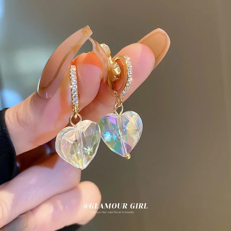 Japanese And Korean Style Zircon Crystal Love Ear Buckle Summer Girl Sweet Lovely Joker Earrings Design Sense Earri