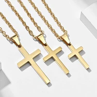 unisex women men small cross pendant christian necklace stainless steel fashion mens jewelry black gold silver color