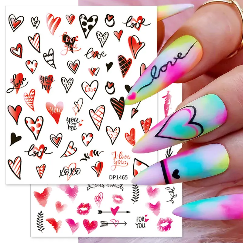 1Pc Love English Letters 3D Nail Sticker Flower Heart Star Self-Adhesive Slider Art Decals Valentine Accessories Decoration - купить по