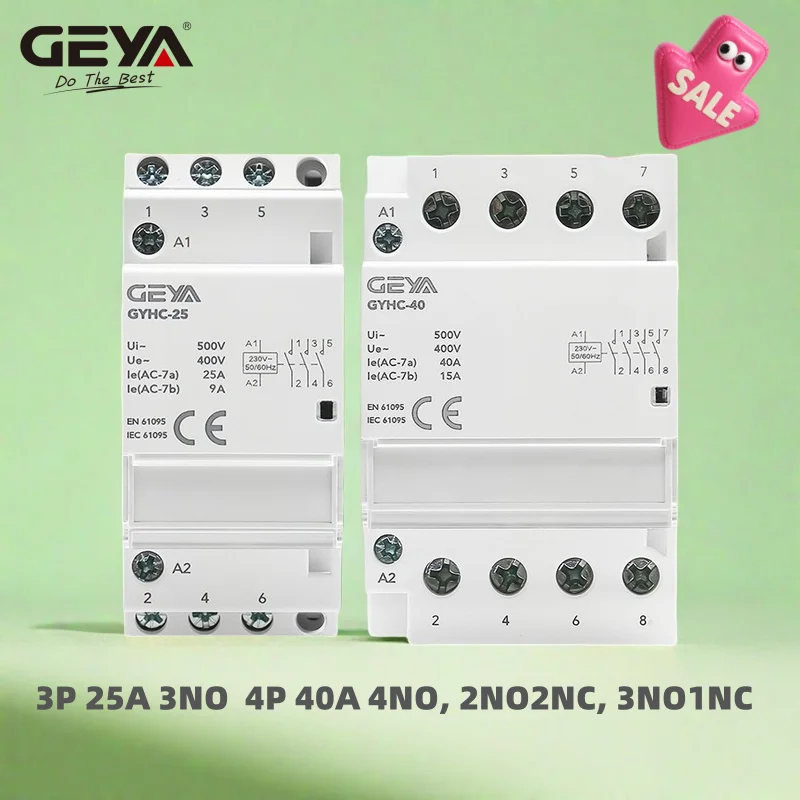 

Бытовой контактор GEYA, 3P, 25A, 3NO 50/60 Гц, Din-рейка, автоматический тип AC230V