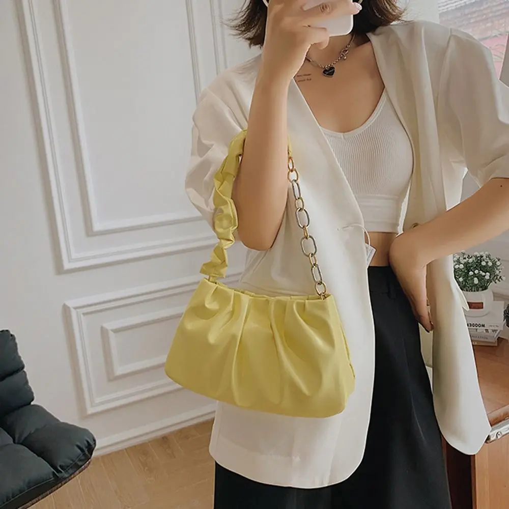 

Solid Color Shoulder Bag PU Leather Underarm Bag Elegant Handbag for Women