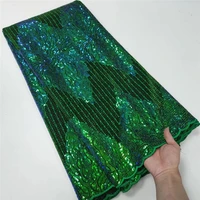 2022 newest african tulle lace fabric high quality green lace fabric with sequins nigerian mesh fabric for party dress 1747
