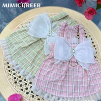dog clothes bow lace skirt for puppies spring summer with traction buckle fashion cute plaid suspender dress pet supplies