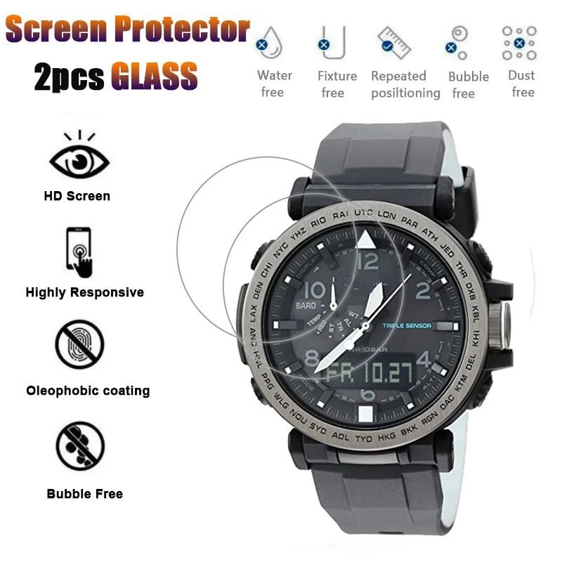 

2 шт. закаленное стекло для защиты экрана для Casio PRG-650 / 260 / 500 / 600 смотреть фильм 2.5D 9H прозрачный против царапин