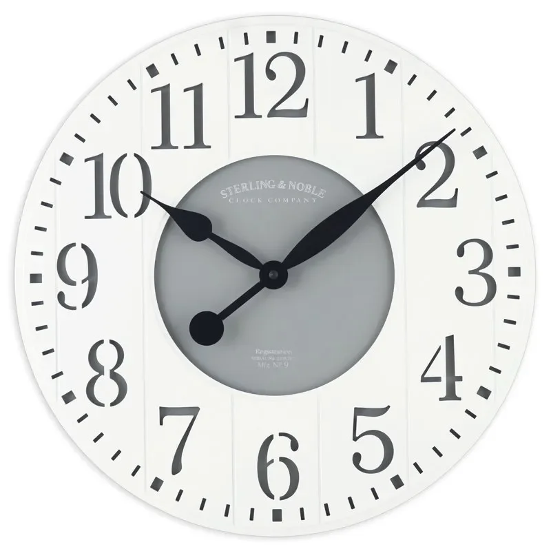 

Stylish 23.5" White & Gray Arabic Wainscot Clock - Farmhouse Decorative Wall Clock with Analog Display