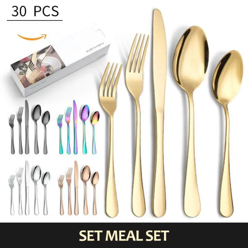

Steak Knife Fork Spoon Stainless Steel 30 Piece Cutlery Set Comfortable Hand Feel Western Cutlery Gift Stainless Steel Tableware