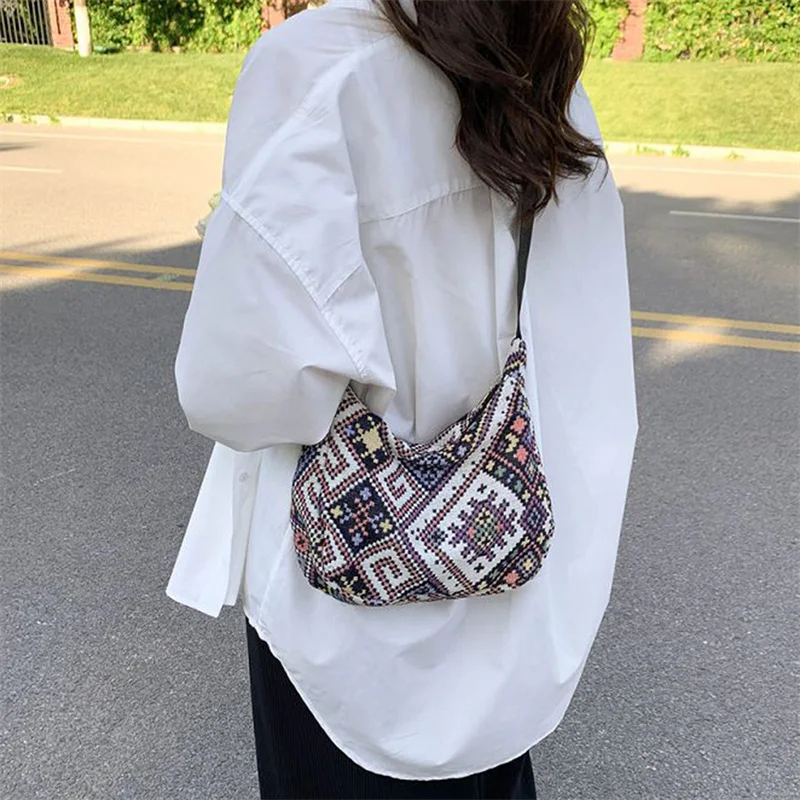 

Women Designer Shoulder Bag Vintage Crossbody Bag Large Capacity Handbag Pockets Hobo Bag All-Match Fabric Messenger Bags