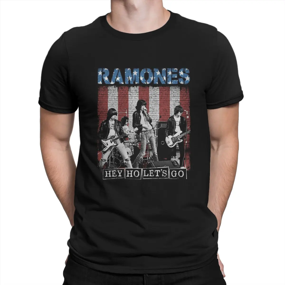 Men T-Shirt Hey Ho Let's Go Cool Pure Cotton Tee Shirt Short Sleeve Ramone Music Band T Shirts Round Collar Clothing Printed