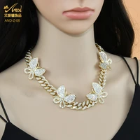aniid shiny crystal miami cuban chain butterfly necklace for women luxury rhinestone africa choker necklace fashion jewelry gift