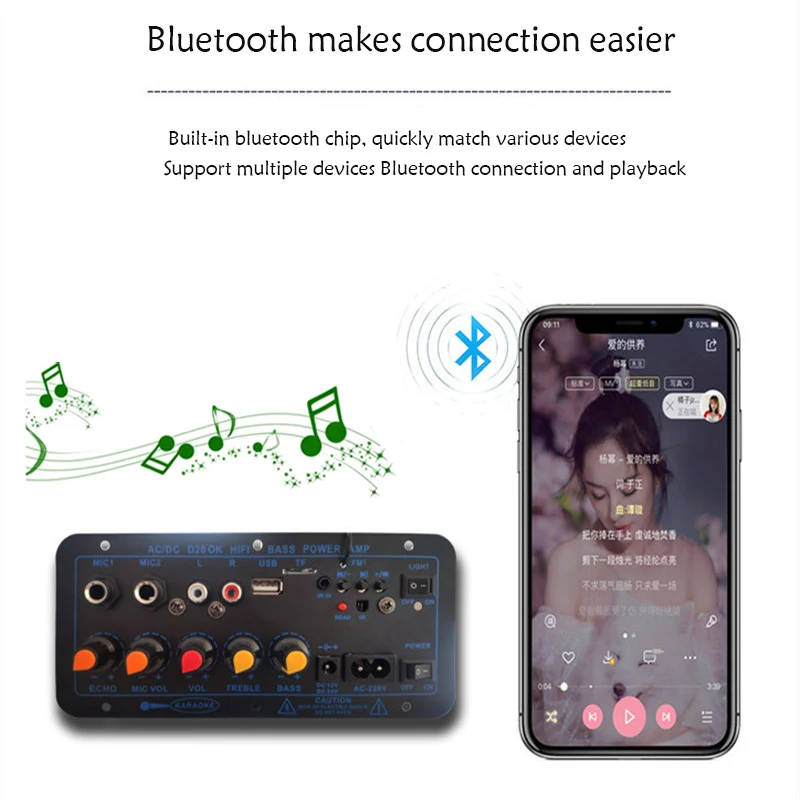 Плата цифрового усилителя мощности 200 Вт совместимая с Bluetooth AMP USB FM-радио TF-плеер