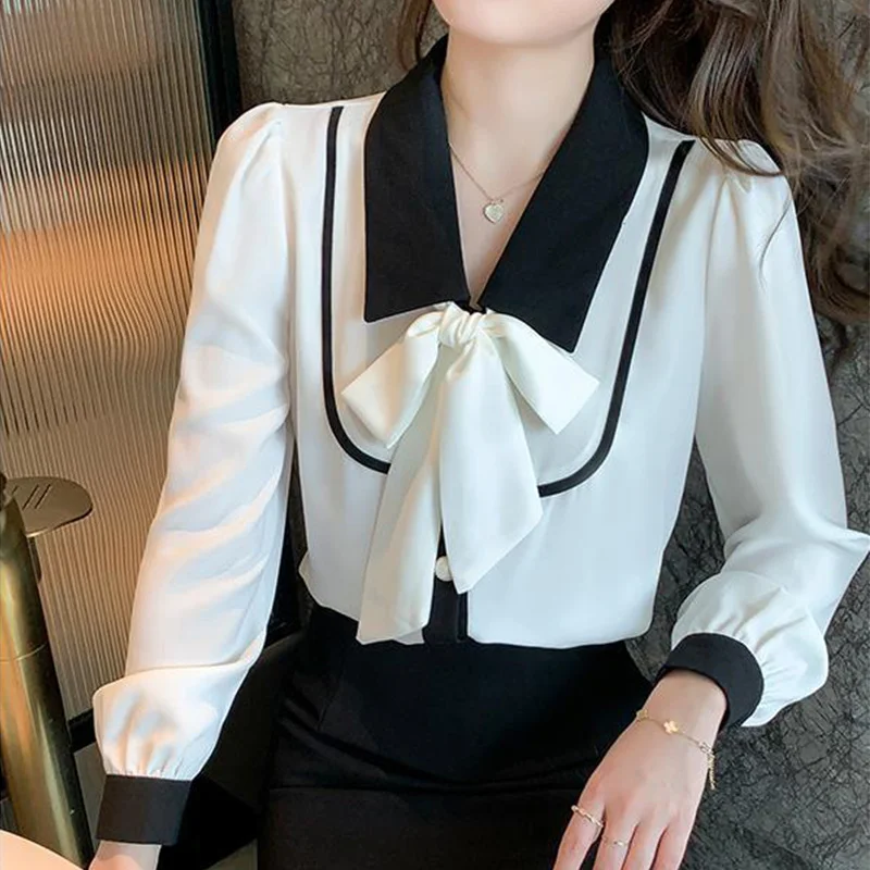 

Chiffon Blouse for Women Fashion 2022 Spring Autumn Bottoming Top Long Sleeved Blouses Elegant Woman Office Ladies Clothing