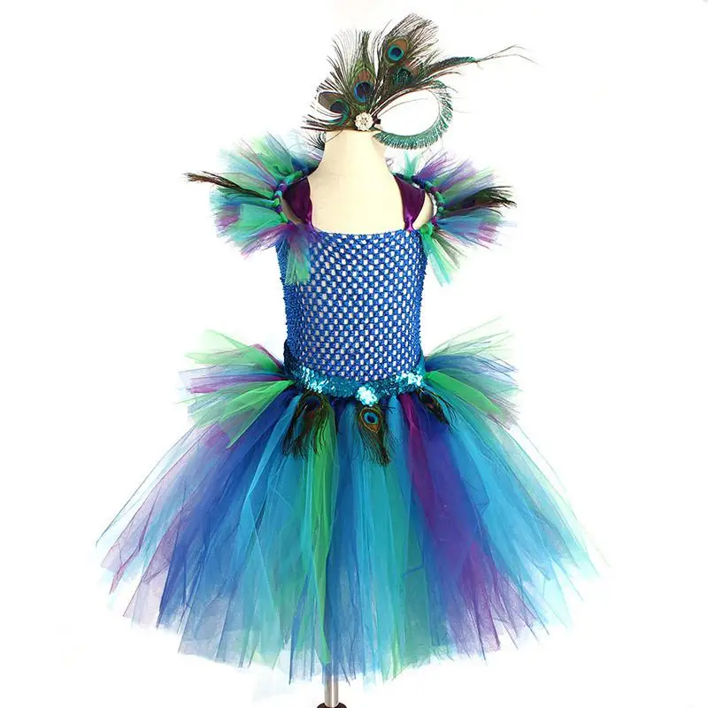 

Платье-пачка для девочек с цветами, перьями, павлином, детский фатиновый костюм принцессы, костюм павлина для девочек, для конкурса, Хэллоуи...