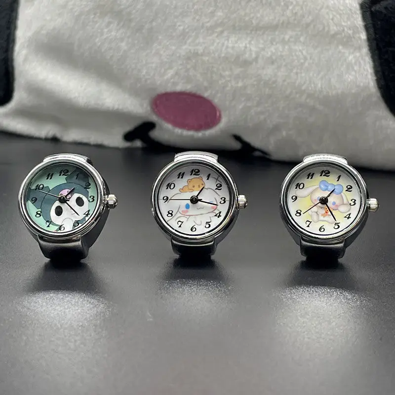 

Kawaii Watch Ring Cinnamoroll Kuromi Sanrio Ring Watch Women Cute Anime Round Finger Watch Gift Fashion Jewelry Gift