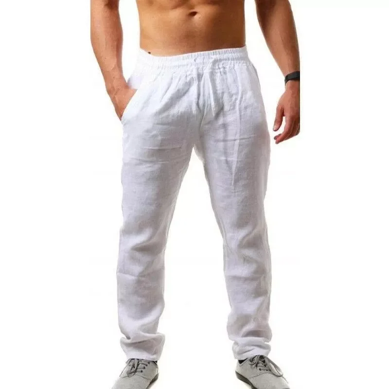 Cotton Linen Pants Male Autumn New Breathable Solid Color Linen Trousers Fitness Streetwear S-3XL