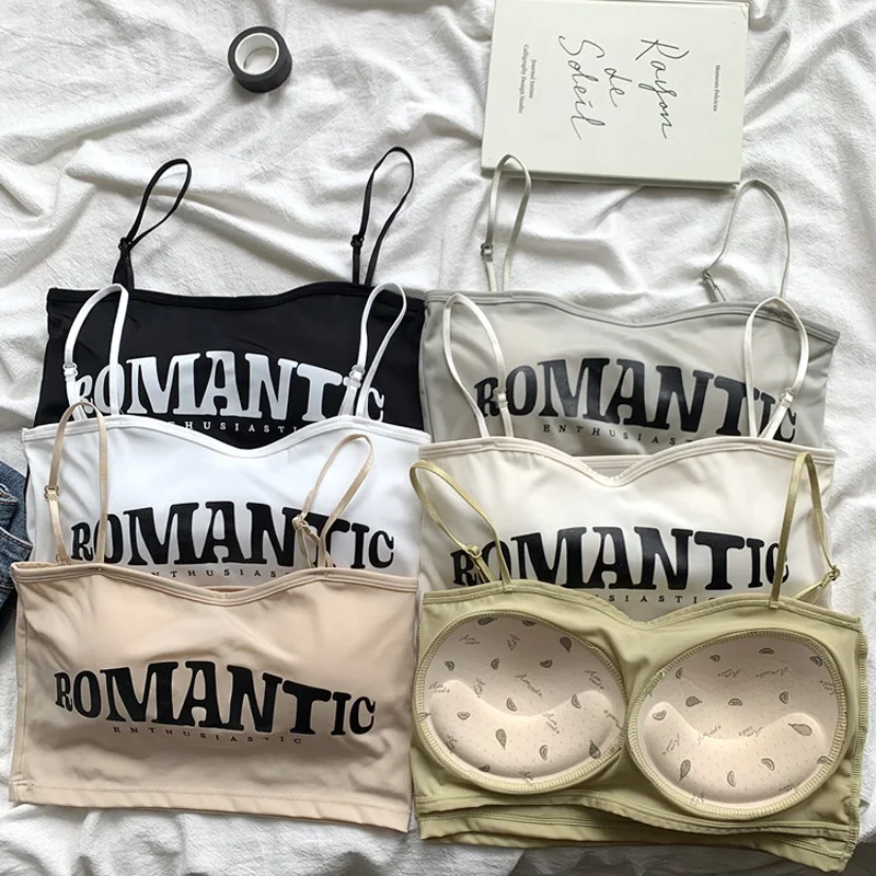 

OUMEA Women Romantic Letter Print Top Spaghetti Strap Cute Tops With Inner Cotton Pad Sleeveless Spicy Hot Gil Sexy Beach Tops