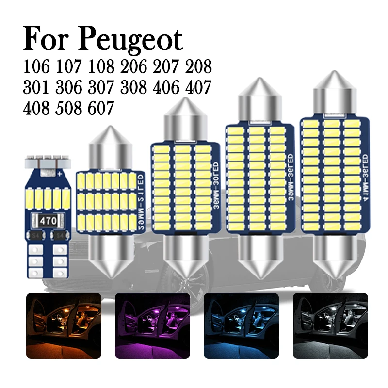 

Car LED Interior Light Canbus For Peugeot 106 107 108 206 207 208 301 306 307 308 406 407 408 508 607 Hatch SW CC RCZ Accessorie
