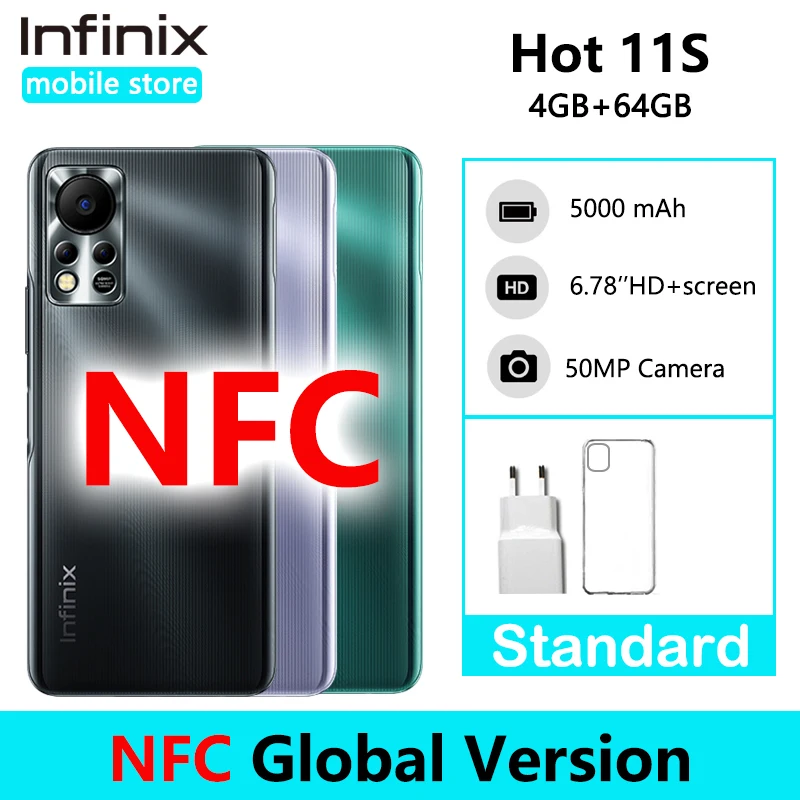Global Version Infinix HOT 11S NFC 4GB 64GB 6.78 FHD Punching Display Smartphone Helio G88 50MP AI Rear Camera 5000mAh Battery