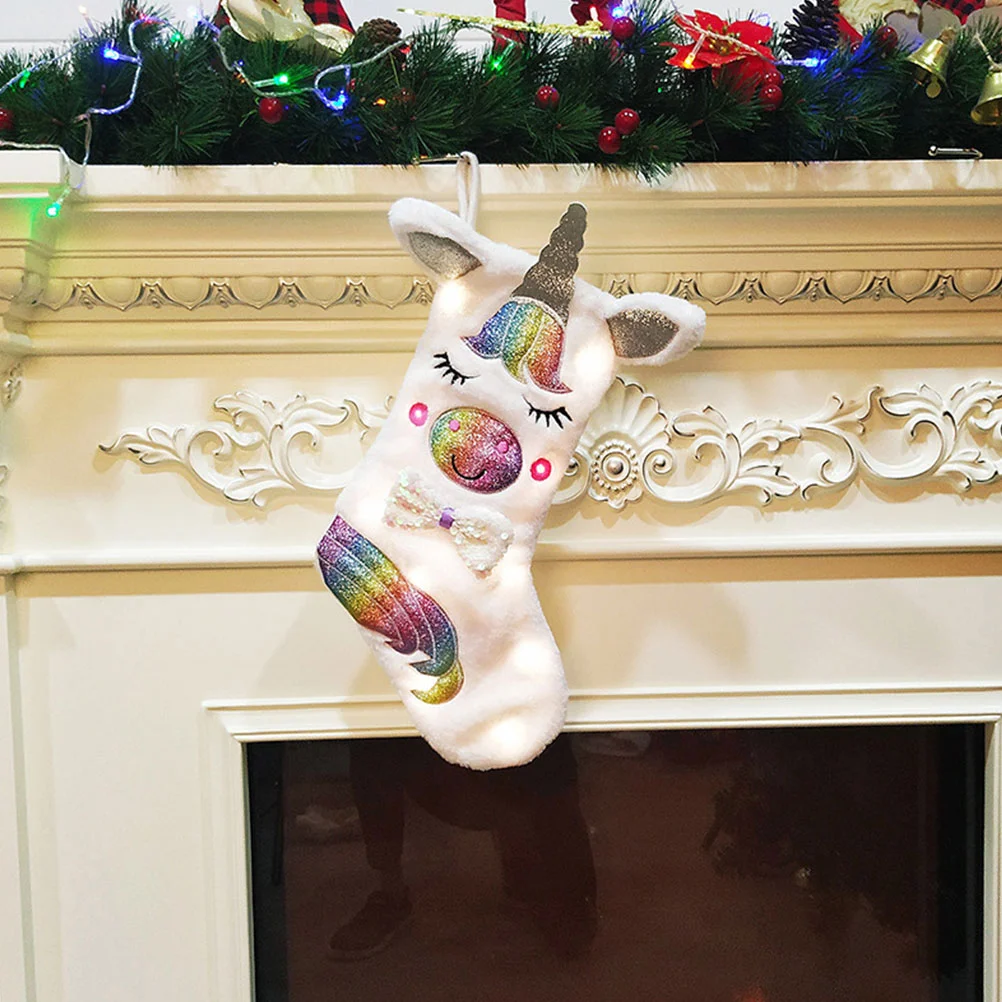 

Unicorn Christmas Stocking Hanging Pendant Socks Slippers Kids Girls Candy Holder Home Accents Decor Gift Decorations